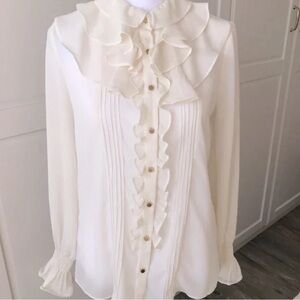 NWT Zara off-white ruffled blouse with gold color buttons